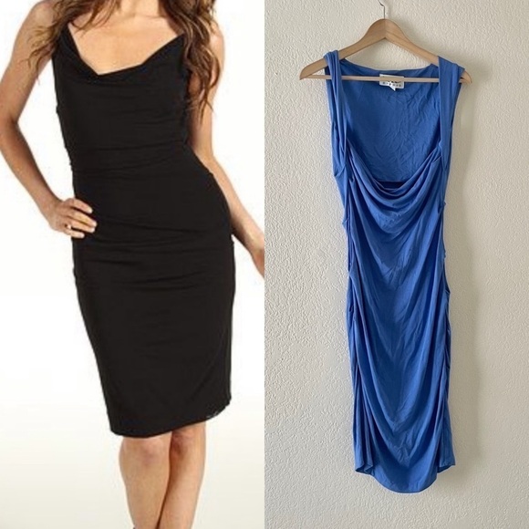 Nicole Miller Cowl Neck Ruched Jersey Dress - Picture 1 of 4